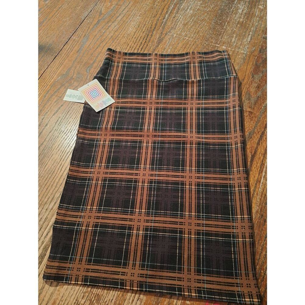 New LuLaRoe Womens Small Cassie Midi Pencil Skirt Brown Black Blue Cream